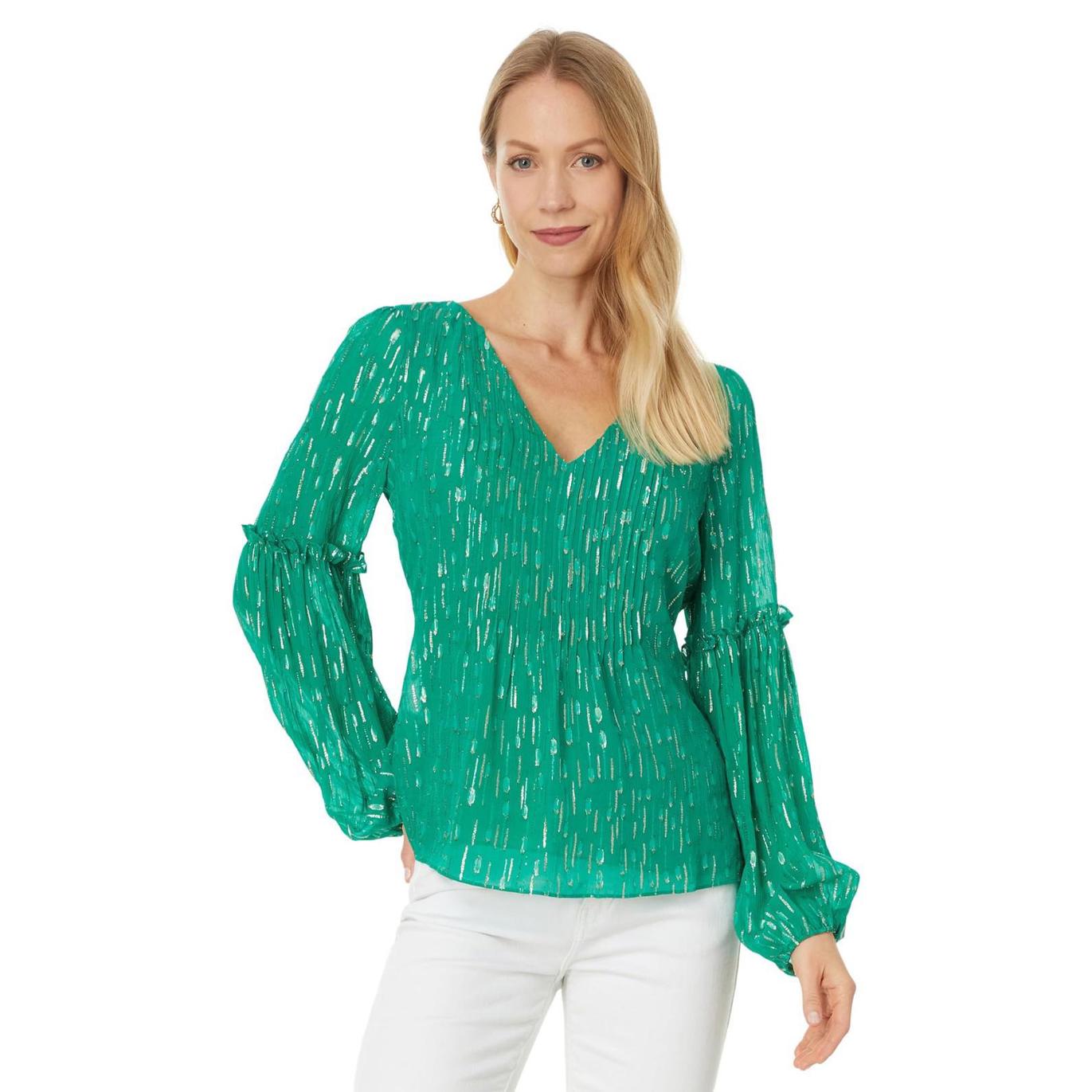 Lilly Pulitzer Women's Cleme Long Sleeve Top, Fiddle Leaf Green Mystical Visc...